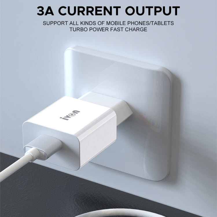 شاحن سفر IVON AD-35 2 في 1 بمنفذ USB QC3.0 بقوة 18 واط + كابل بيانات USB إلى USB-C / Type-C بطول 1 متر، قابس الاتحاد الأوروبي، قابس الولايات المتحدة