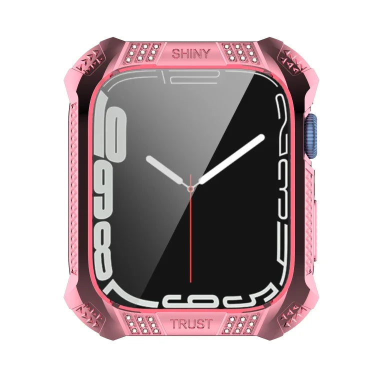 Rhombus Belt Drill + Tempered Film Integrated Case, For Apple Watch Series 9 / 8 / 7 41mm, For Apple Watch Series 9 / 8 / 7 45mm