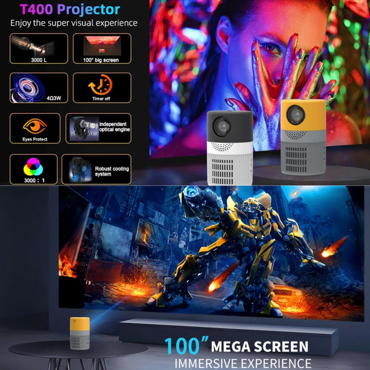 جهاز عرض LED صغير T400 بشاشة 100 بوصة و3000 لومن، النسخة الأساسية، قابس أوروبي، النسخة الأساسية، قابس أمريكي، النسخة الأساسية، قابس بريطاني، النسخة الأساسية، قابس أسترالي