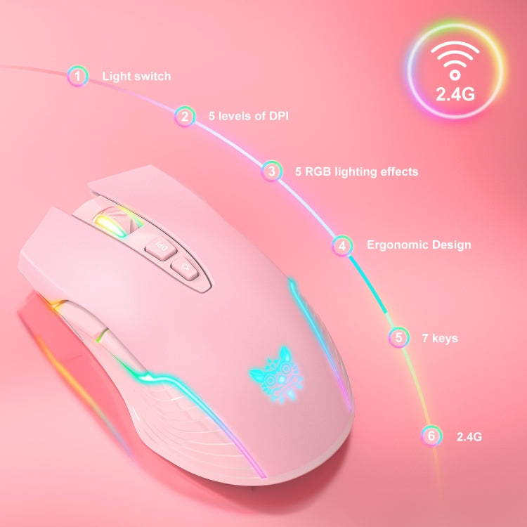 فأرة لاسلكية ONIKUMA CW905 2.4G مع إضاءة RGB، فأرة CW905 لاسلكية (أسود)، فأرة CW905 لاسلكية (وردي)، فأرة CW905 لاسلكية (رمادي أبيض)