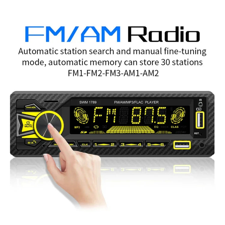 جهاز راديو سيارة SWM-1789 مع بلوتوث 5.1 ومشغل MP3 وجهاز تحكم عن بعد، SWM-1789