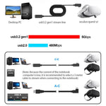 كابل رابط VR USB 3.2 Gen1 Type-C إلى USB 3.2 Gen1 Type-C بزاوية واحدة لجهاز Oculus Quest 1 / 2، 3 أمتار بزاوية واحدة