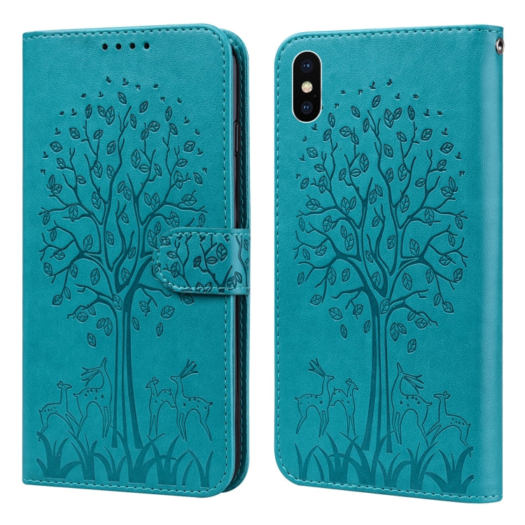 Tree & Deer Pattern Pressed Printing Horizontal Flip Leather Phone Case, For iPhone 13, For iPhone X / XS, For iPhone XR