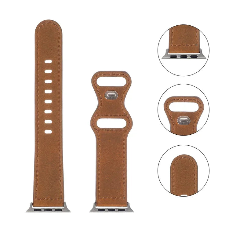 سوار ساعة بمشبك فراشة من جلد الحصان المجنون لسلسلة Apple Watch، 7 41مم / 6&SE&5&4 40مم / 3&2&1 38مم، 7 45مم / 6&SE&5&4 44مم / 3&2&1 42مم
