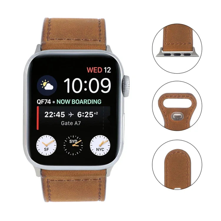 سوار ساعة بمشبك فراشة من جلد الحصان المجنون لسلسلة Apple Watch، 7 41مم / 6&SE&5&4 40مم / 3&2&1 38مم، 7 45مم / 6&SE&5&4 44مم / 3&2&1 42مم