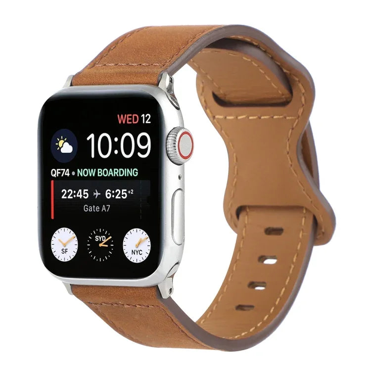 سوار ساعة بمشبك فراشة من جلد الحصان المجنون لسلسلة Apple Watch، 7 41مم / 6&SE&5&4 40مم / 3&2&1 38مم، 7 45مم / 6&SE&5&4 44مم / 3&2&1 42مم