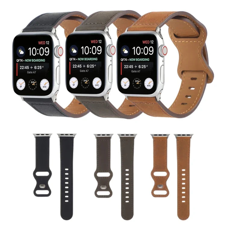 سوار ساعة بمشبك فراشة من جلد الحصان المجنون لسلسلة Apple Watch، 7 41مم / 6&SE&5&4 40مم / 3&2&1 38مم، 7 45مم / 6&SE&5&4 44مم / 3&2&1 42مم