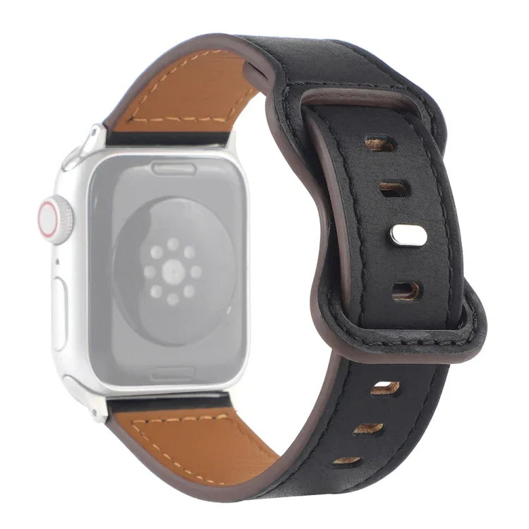 سوار ساعة بمشبك فراشة من جلد الحصان المجنون لسلسلة Apple Watch، 7 41مم / 6&SE&5&4 40مم / 3&2&1 38مم، 7 45مم / 6&SE&5&4 44مم / 3&2&1 42مم
