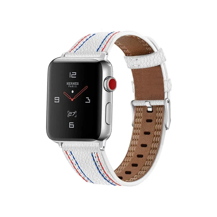 سوار ساعة من الجلد بثلاثة خطوط لسلسلة Apple Watch، 7 41مم / 6&SE&5&4 40مم / 3&2&1 38مم، 7 45مم / 6&SE&5&4 44مم / 3&2&1 42مم