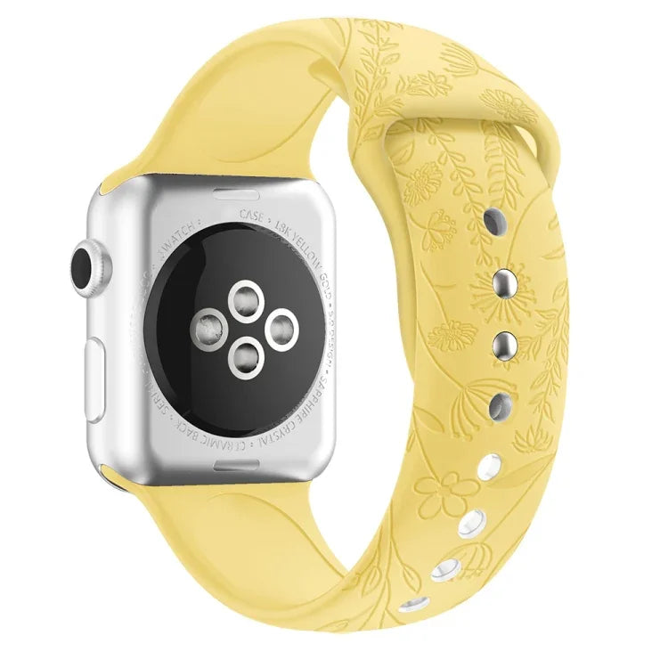 سوار ساعة من السيليكون بنقش فراشات وحب الزهور لسلسلة Apple Watch، 7 41مم / 6&SE&5&4 40مم / 3&2&1 38مم