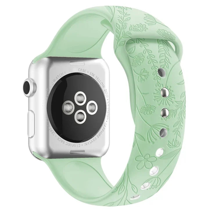 سوار ساعة من السيليكون بنقش فراشات وحب الزهور لسلسلة Apple Watch، 7 41مم / 6&SE&5&4 40مم / 3&2&1 38مم