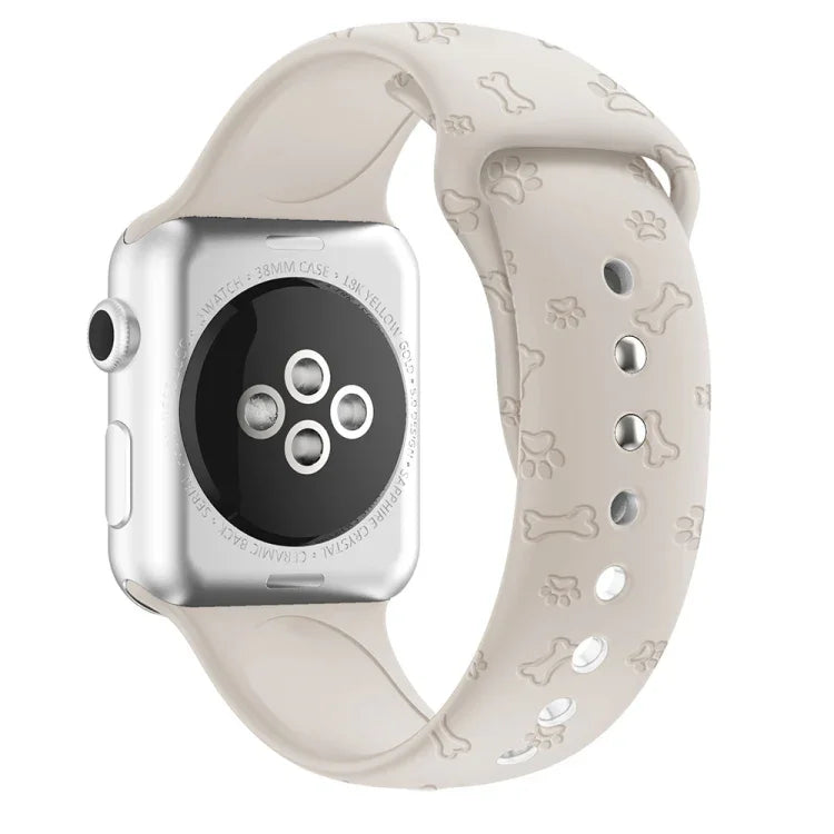 سوار ساعة من السيليكون بنقش أثر قدم كلب لسلسلة Apple Watch، 7 41مم / 6&SE&5&4 40مم / 3&2&1 38مم، 7 45مم / 6&SE&5&4 44مم / 3&2&1 42مم