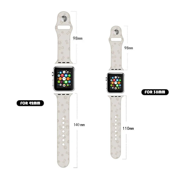 سوار ساعة من السيليكون بنقش أثر قدم كلب لسلسلة Apple Watch، 7 41مم / 6&SE&5&4 40مم / 3&2&1 38مم، 7 45مم / 6&SE&5&4 44مم / 3&2&1 42مم