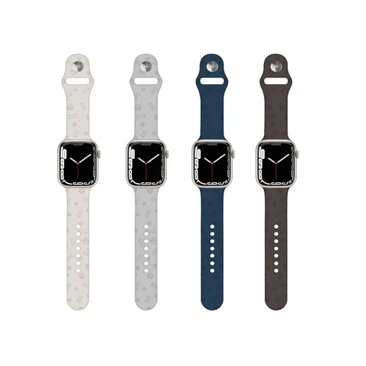 سوار ساعة من السيليكون بنقش أثر قدم كلب لسلسلة Apple Watch، 7 41مم / 6&SE&5&4 40مم / 3&2&1 38مم، 7 45مم / 6&SE&5&4 44مم / 3&2&1 42مم