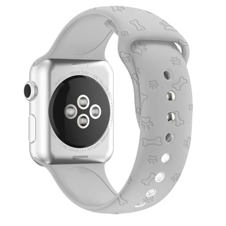 سوار ساعة من السيليكون بنقش أثر قدم كلب لسلسلة Apple Watch، 7 41مم / 6&SE&5&4 40مم / 3&2&1 38مم، 7 45مم / 6&SE&5&4 44مم / 3&2&1 42مم
