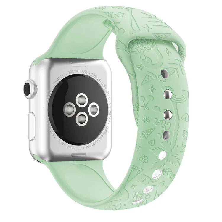 سوار ساعة من السيليكون بنقش طائر الفلامنغو لسلسلة Apple Watch، 7 41مم / 6&SE&5&4 40مم / 3&2&1 38مم، 7 45مم / 6&SE&5&4 44مم / 3&2&1 42مم