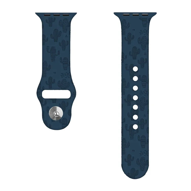 سوار ساعة من السيليكون بنقش الصبار لسلسلة Apple Watch، 7 41مم / 6&SE&5&4 40مم / 3&2&1 38مم، 7 45مم / 6&SE&5&4 44مم / 3&2&1 42مم