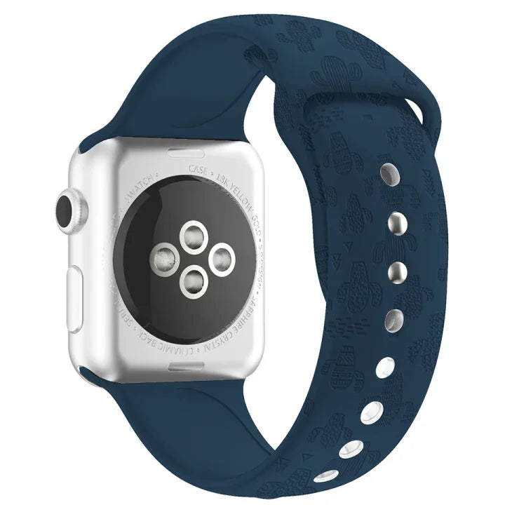 سوار ساعة من السيليكون بنقش الصبار لسلسلة Apple Watch، 7 41مم / 6&SE&5&4 40مم / 3&2&1 38مم، 7 45مم / 6&SE&5&4 44مم / 3&2&1 42مم