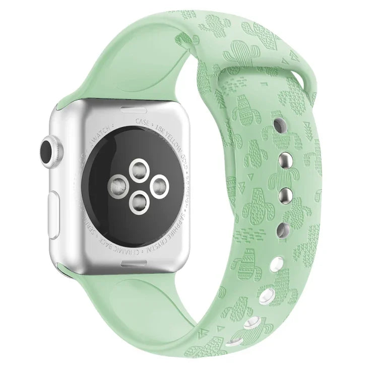سوار ساعة من السيليكون بنقش الصبار لسلسلة Apple Watch، 7 41مم / 6&SE&5&4 40مم / 3&2&1 38مم، 7 45مم / 6&SE&5&4 44مم / 3&2&1 42مم