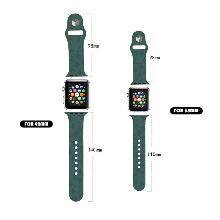 سوار ساعة من السيليكون بنقش الصبار لسلسلة Apple Watch، 7 41مم / 6&SE&5&4 40مم / 3&2&1 38مم، 7 45مم / 6&SE&5&4 44مم / 3&2&1 42مم