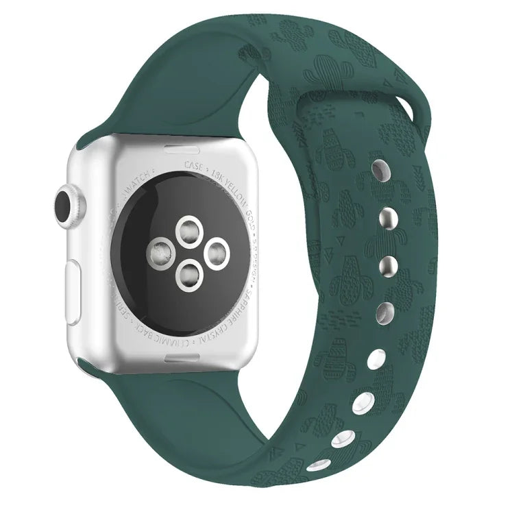 سوار ساعة من السيليكون بنقش الصبار لسلسلة Apple Watch، 7 41مم / 6&SE&5&4 40مم / 3&2&1 38مم، 7 45مم / 6&SE&5&4 44مم / 3&2&1 42مم