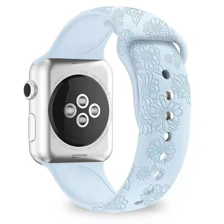 سوار ساعة من السيليكون بنقش عباد الشمس لسلسلة Apple Watch، 7 41مم / 6&SE&5&4 40مم / 3&2&1 38مم، 7 45مم / 6&SE&5&4 44مم / 3&2&1 42مم