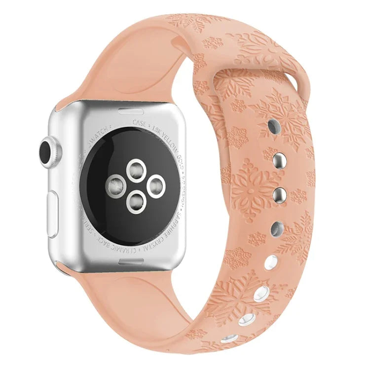 سوار ساعة من السيليكون بنقش ندفة الثلج لسلسلة Apple Watch، 7 41مم / 6&SE&5&4 40مم / 3&2&1 38مم، 7 45مم / 6&SE&5&4 44مم / 3&2&1 42مم