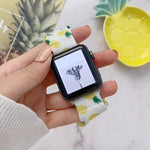سوار ساعة شبكي من القماش المطاطي بنقشة فواكه لسلسلة Apple Watch، 7 41مم / 6&SE&5&4 40مم / 3&2&1 38مم، 7 45مم / 6&SE&5&4 44مم / 3&2&1 42مم