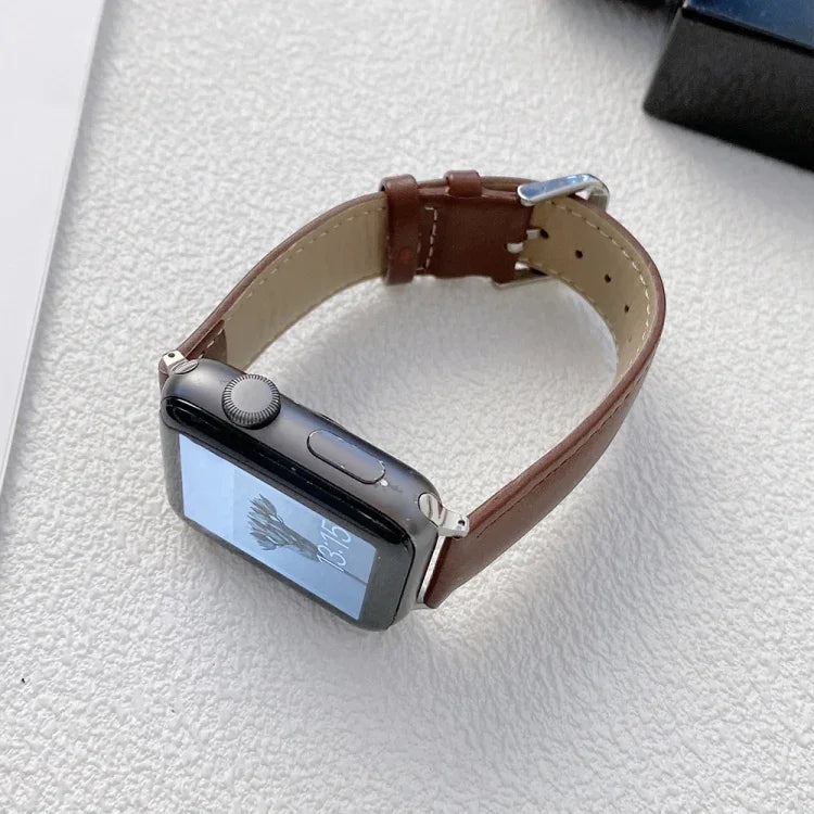 سوار ساعة جلدي لامع لسلسلة Apple Watch، 7 41مم / 6&SE&5&4 40مم / 3&2&1 38مم، 7 45مم / 6&SE&5&4 44مم / 3&2&1 42مم