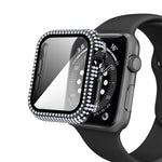 غطاء ساعة من PC الماسي + زجاج مقسى لسلسلة Apple Watch 6 و SE و 5 و 4 40 مم، 6 و SE و 5 و 4 44 مم