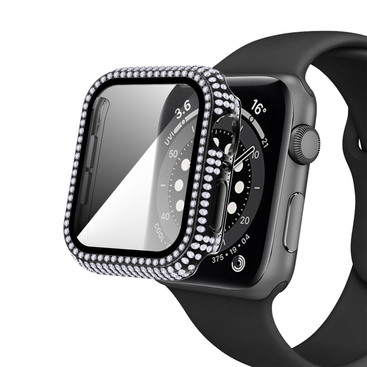 غطاء ساعة من PC الماسي + زجاج مقسى لسلسلة Apple Watch 6 و SE و 5 و 4 40 مم، 6 و SE و 5 و 4 44 مم