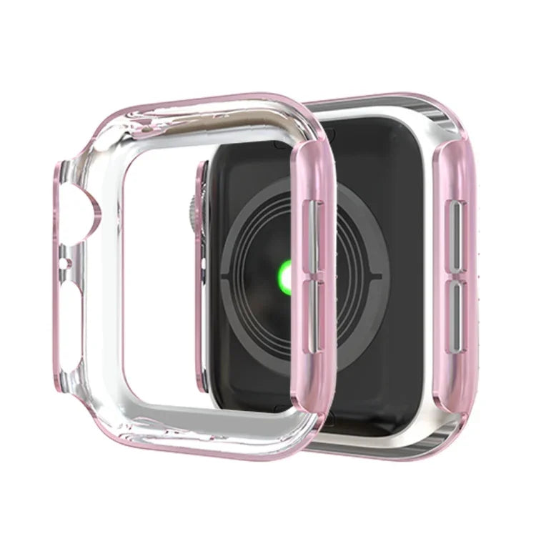 غطاء ساعة من البلاستيك المقوى مزين بألماس مزدوج الصف لسلسلة Apple Watch، 7 41مم، 7 45مم