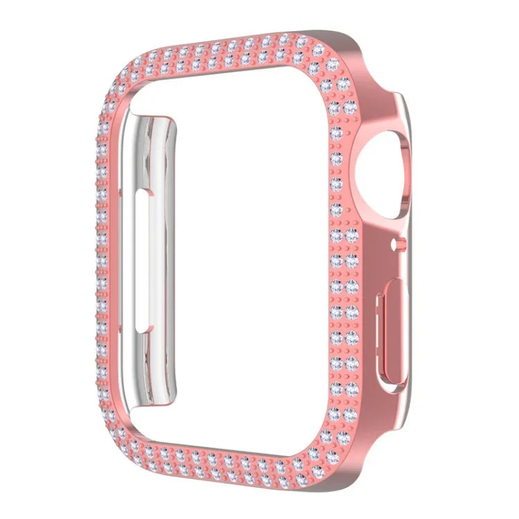 غطاء ساعة من البلاستيك المقوى مزين بألماس مزدوج الصف لسلسلة Apple Watch، 7 41مم، 7 45مم