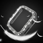 غطاء ساعة من البلاستيك المقوى مزين بألماس مزدوج الصف لسلسلة Apple Watch، 7 41مم، 7 45مم