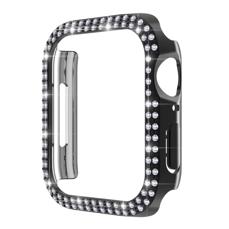 غطاء ساعة من البلاستيك المقوى مزين بألماس مزدوج الصف لسلسلة Apple Watch، 7 41مم، 7 45مم