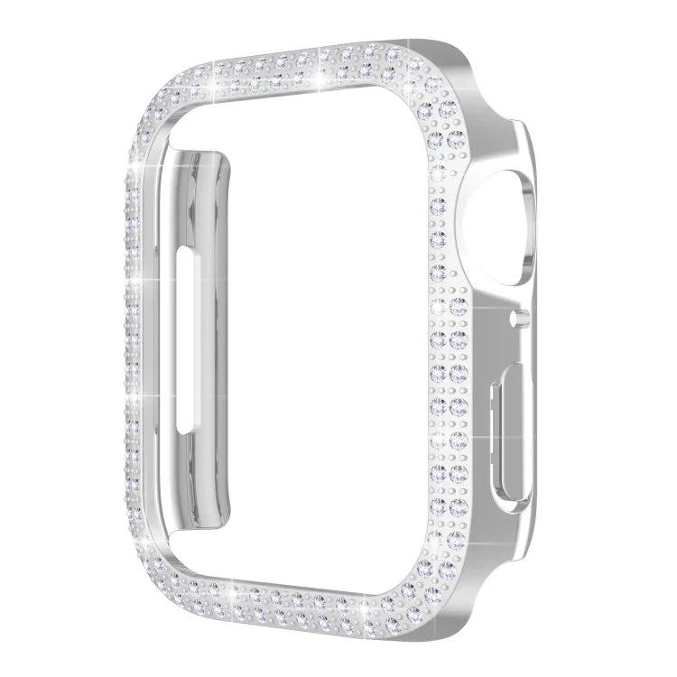 غطاء ساعة من البلاستيك المقوى مزين بألماس مزدوج الصف لسلسلة Apple Watch، 7 41مم، 7 45مم