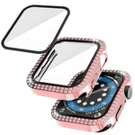 غطاء ساعة مزدوج الصف من PC الماسي + زجاج مقسى لسلسلة Apple Watch 6 و SE و 5 و 4 40 مم، 6 و SE و 5 و 4 44 مم، 6 و SE و 5 و 4 40 مم / 3 و 2 و 1 38 مم