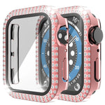 غطاء ساعة مزدوج الصف من PC الماسي + زجاج مقسى لسلسلة Apple Watch 6 و SE و 5 و 4 40 مم، 6 و SE و 5 و 4 44 مم، 6 و SE و 5 و 4 40 مم / 3 و 2 و 1 38 مم