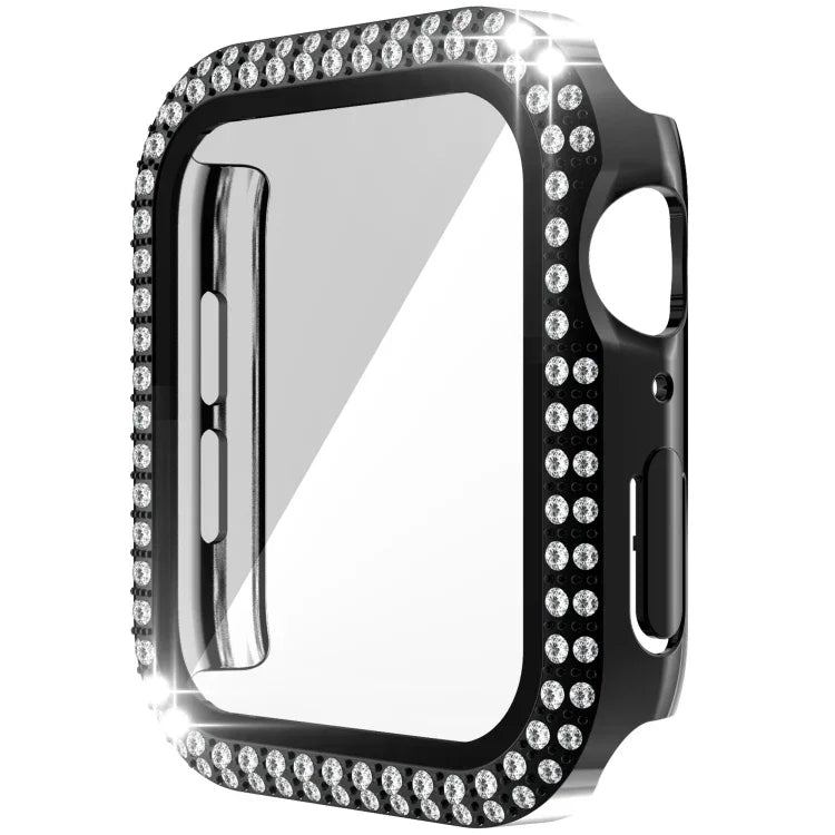 غطاء ساعة مزدوج الصف من PC الماسي + زجاج مقسى لسلسلة Apple Watch 6 و SE و 5 و 4 40 مم، 6 و SE و 5 و 4 44 مم، 6 و SE و 5 و 4 40 مم / 3 و 2 و 1 38 مم