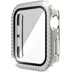 غطاء ساعة مزدوج الصف من PC الماسي + زجاج مقسى لسلسلة Apple Watch 6 و SE و 5 و 4 40 مم، 6 و SE و 5 و 4 44 مم، 6 و SE و 5 و 4 40 مم / 3 و 2 و 1 38 مم