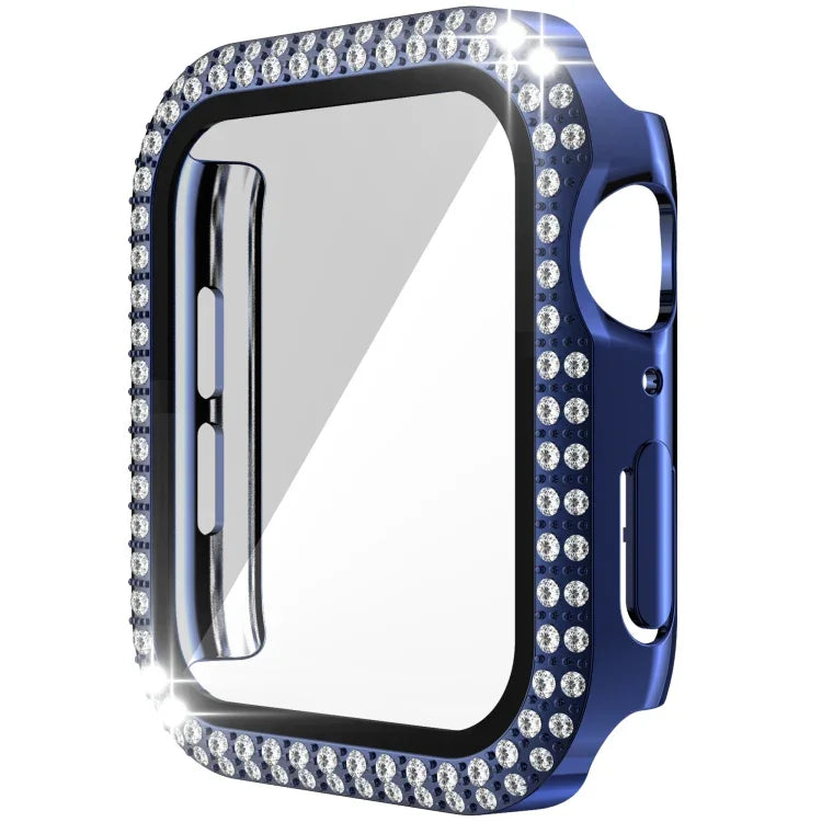 غطاء ساعة مزدوج الصف من PC الماسي + زجاج مقسى لسلسلة Apple Watch 6 و SE و 5 و 4 40 مم، 6 و SE و 5 و 4 44 مم، 6 و SE و 5 و 4 40 مم / 3 و 2 و 1 38 مم