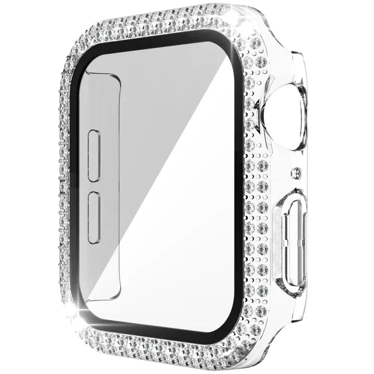 غطاء ساعة مزدوج الصف من PC الماسي + زجاج مقسى لسلسلة Apple Watch 6 و SE و 5 و 4 40 مم، 6 و SE و 5 و 4 44 مم، 6 و SE و 5 و 4 40 مم / 3 و 2 و 1 38 مم