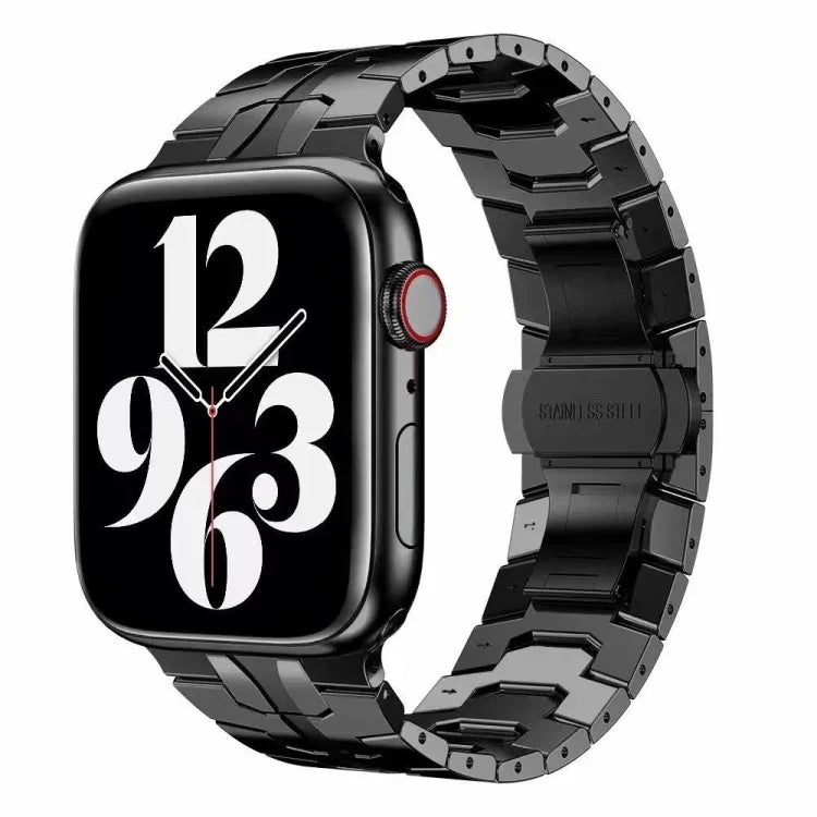 سوار ساعة معدني بإبزيم فراشة لسلسلة Apple Watch، 7 41مم / 6&SE&5&4 40مم / 3&2&1 38مم، 7 45مم / 6&SE&5&4 44مم / 3&2&1 42مم