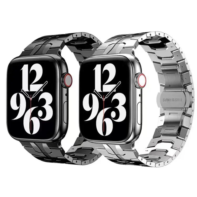 سوار ساعة معدني بإبزيم فراشة لسلسلة Apple Watch، 7 41مم / 6&SE&5&4 40مم / 3&2&1 38مم، 7 45مم / 6&SE&5&4 44مم / 3&2&1 42مم