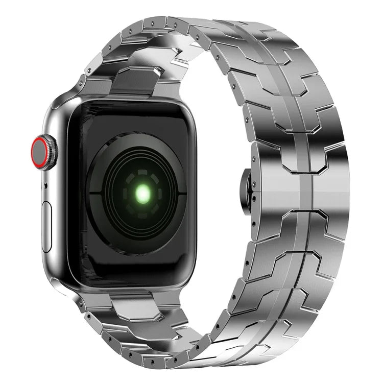سوار ساعة معدني بإبزيم فراشة لسلسلة Apple Watch، 7 41مم / 6&SE&5&4 40مم / 3&2&1 38مم، 7 45مم / 6&SE&5&4 44مم / 3&2&1 42مم