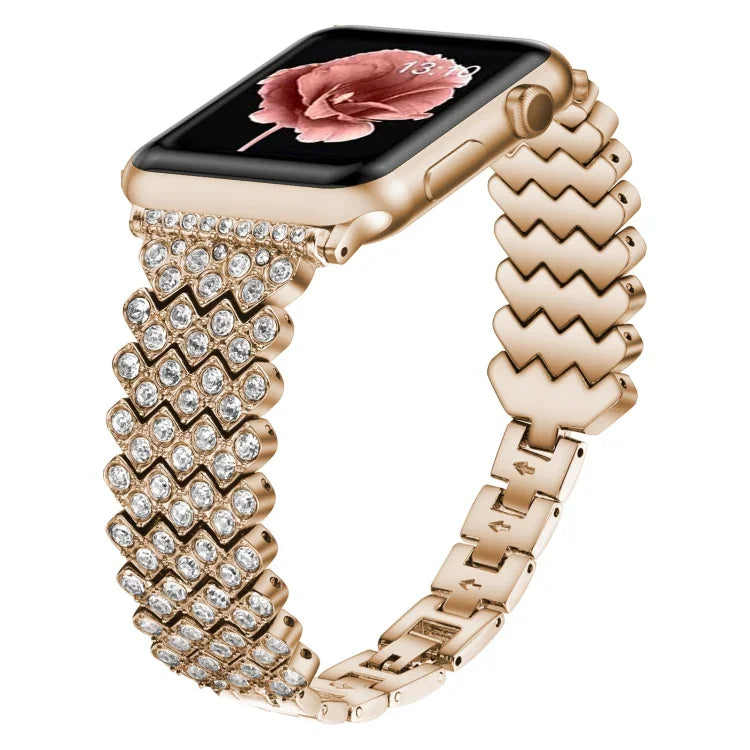 سوار ساعة معدني مزين بألماس على شكل قلب لسلسلة Apple Watch، 7 41مم / 6&SE&5&4 40مم / 3&2&1 38مم، 7 45مم / 6&SE&5&4 44مم / 3&2&1 42مم