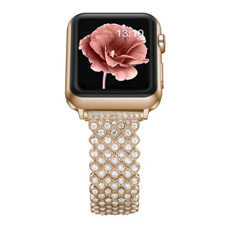 سوار ساعة معدني مزين بألماس على شكل قلب لسلسلة Apple Watch، 7 41مم / 6&SE&5&4 40مم / 3&2&1 38مم، 7 45مم / 6&SE&5&4 44مم / 3&2&1 42مم