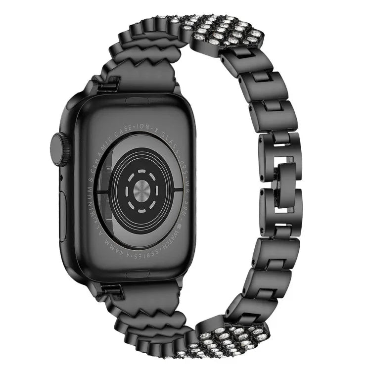 سوار ساعة معدني مزين بألماس على شكل قلب لسلسلة Apple Watch، 7 41مم / 6&SE&5&4 40مم / 3&2&1 38مم، 7 45مم / 6&SE&5&4 44مم / 3&2&1 42مم