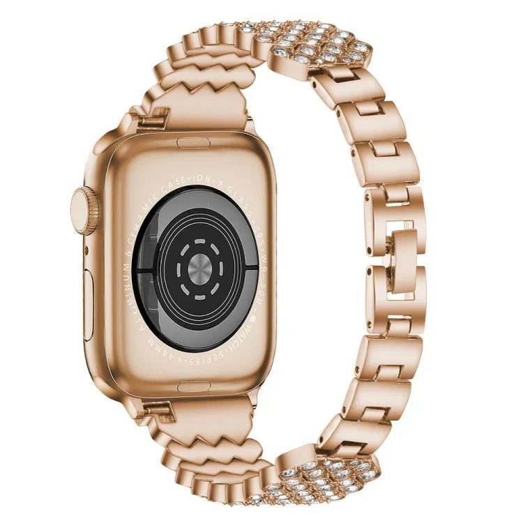 سوار ساعة معدني مزين بألماس على شكل قلب لسلسلة Apple Watch، 7 41مم / 6&SE&5&4 40مم / 3&2&1 38مم، 7 45مم / 6&SE&5&4 44مم / 3&2&1 42مم