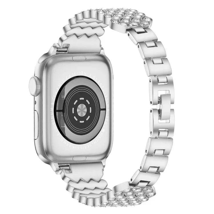 سوار ساعة معدني مزين بألماس على شكل قلب لسلسلة Apple Watch، 7 41مم / 6&SE&5&4 40مم / 3&2&1 38مم، 7 45مم / 6&SE&5&4 44مم / 3&2&1 42مم
